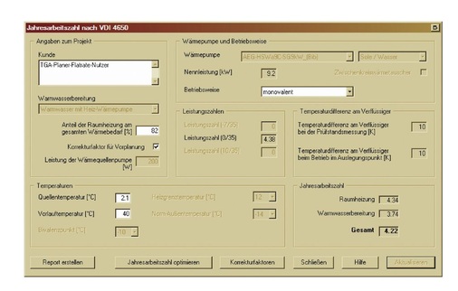 Bild 3 Randbedingungen nach VDI 4650 — die optimierte Wärmepumpenanlage erreicht bei erhöhten Komfort­bedingungen nach detaillierter Simulation zwar nur eine Jahresarbeitszahl von 3,60, nach dem anzuwendenden Nachweisverfahren aber 4,22 und ist damit förderfähig. - © Hönig
