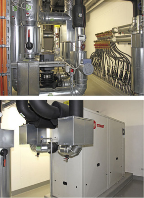 Bild 5 Geothermische Wärmepumpen und Betonkerntemperierung sind bei der LEED-Zertifizierung noch nicht vorgesehen. Dadurch gestaltete sich die Berechnung der LEED-Punkte relativ aufwendig. Durch den geringen Wärme- und Kältebedarf des Gebäudes reichte eine sehr „schlanke“ Technik aus, hier die geothermische Wärmepumpe.