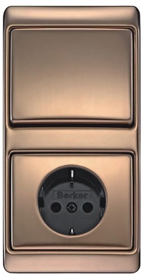 Rahmen, Steckdose und Wippe aus Kupfer.