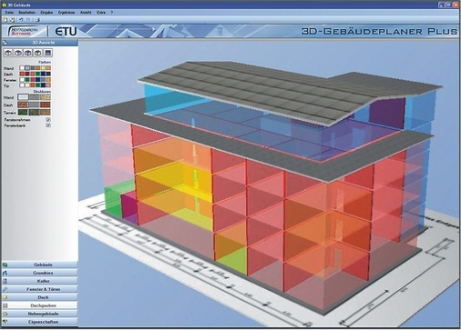 Einfache grafische ­Datenerfassung mit dem 3D-Gebäude­planer plus über ­vordefinierte Module, Assistenten und Bauteildatenbanken.