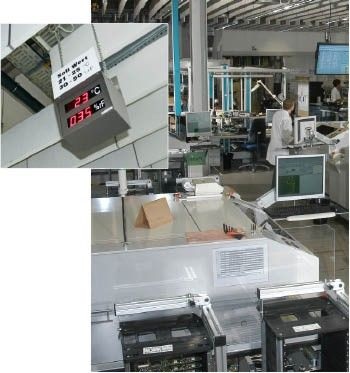 Abb. 2 Produktion von Elektronikbauteilen für das Siclimat-XGebäudeautomationssystem im Siemens-Werk Karlsruhe. Istwert-Anzeige von Raumtemperatur und Raumfeuchte in der Produktion von Elektronikteilen.