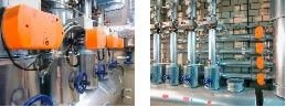 Abb. 3 Die Installation des KSB-Regelsystems BOA-Systronic. Das Regelventil im Heizkreisrücklauf reguliert zusammen mit der Heizkreispumpe den Förderstrom (links). Die Beimischung erfolgt über ein BOA-Systronic-Regelventil in der Beimischleitung.