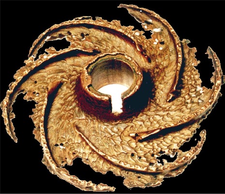 Abb. 6 Laufrad einer ­Kreiselpumpe, das durch Kavitation zerstört wurde.