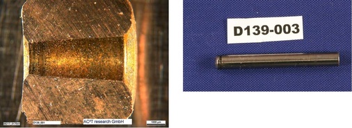 Abb. 5 Fast 20 Jahre Dauerlauf und kein messbarer Verschleiß. Links: Gleitlager im Schnitt. Rechts: Welle des Lüfterrads.