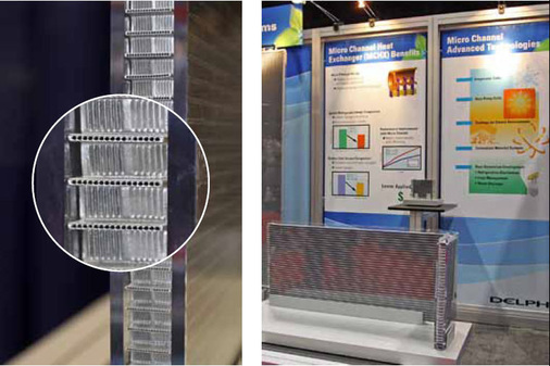 Abb. 7 Hocheffiziente Mikro-Platten-Wärmeübertrager unterstützen den angekündigten ­Entwicklungssprung bei Wärmepumpen. Erfahrungen der Automobilindustrie mit MicrochannelWärmeübertragern aus Aluminium kommen der neuen Wärmepumpengeneration zugute.