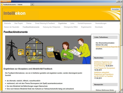 Feedbackinstrumente: Durch intelligente Zähler und die Visualisierung des Stromverbrauchs können Privathaushalte diesen um durchschnittlich 3,7 % senken. Große Zahlen: Umgerechnet auf den bundesdeutschen Stromverbrauch wurden mit den Ergebnissen des Intelliekon-Projekts für Deutschland eine Einsparung von etwa 5 TWh/a an elektrischer Energie und 1 Mrd. Euro/a vermiedene Stromkosten in den Haushalten ermittelt. Kleine Zahlen: Pro Kopf entspricht dies einer Dauerleistung von 7 W oder einer jährlichen Einsparung von etwa 12,5 Euro.