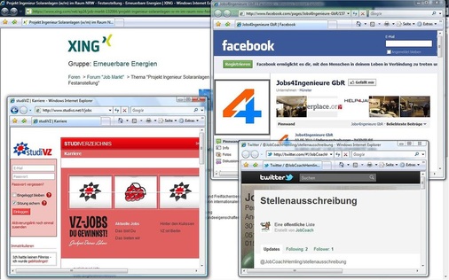 Abb. 4 Unternehmen ­suchen neue Mitar­beiter verstärkt auch in sozialen Netzwerken wie Facebook, Twitter, StudiVZ oder Xing.