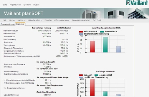 Abb. 6 plansoft zur Auslegung von Vaillant-BHKW-Systemen. - © Vaillant
