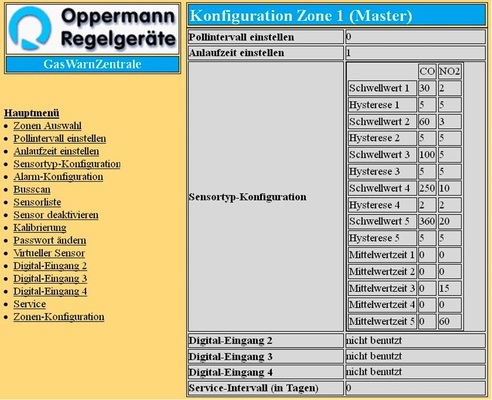 Abb. 5 Integrierter Webbrowser der CO/NO<sub>2</sub>-Überwachungsanlage. - © Oppermann Regelgeräte
