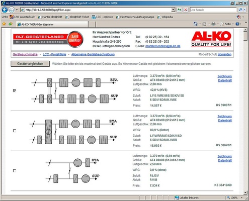 Abb. 3 Programme zur Berechnung der Lebenszykluskosten von RLT-Zentralgeräten ermöglichen ­übersichtliche Kostenvergleiche. Neben Desktop-Lösungen offerieren die Hersteller zunehmend auch online LCC-Berechnungsprogramme.