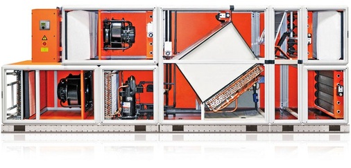 Abb. 2 Schwimmhallen-Klimagerät ThermoCond Typ 39 mit asymmetrischem Hochleistungs­wärmeübertrager und stufenlos leistungsregelbarer Wärmepumpe.