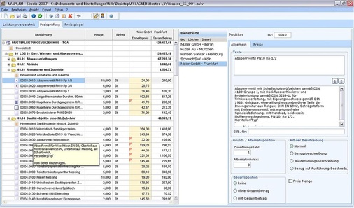 Abb. 3 Je vollständiger die Ausschreibung und je präziser die hinterlegten Preise sind, ­desto exakter sind ­Kostenprognosen. - © Avaplan Software
