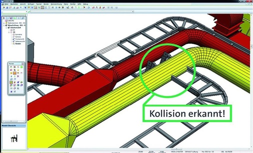 Abb. 6 Eingebaute ­Kollisionskontrollen sollten auf logische Fehler innerhalb des Installationsnetzes hinweisen und betroffene ­Bereiche markieren - © Data Design System
