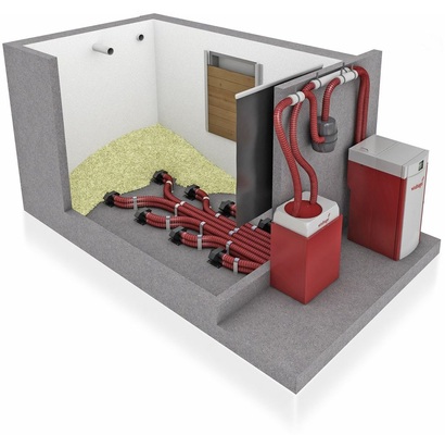 Abb. 8 Ein großes Lager mit Acht-SondenLösung. Die außen installierte Umschalteinheit wechselt automatisch zwischen den Sonden, damit eine vollflächige Nutzung und eine gleichmäßige Ent­leerung möglich sind.