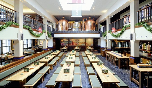 Gastbereich des Block Bräu in den St.-Pauli Landungsbrücken.