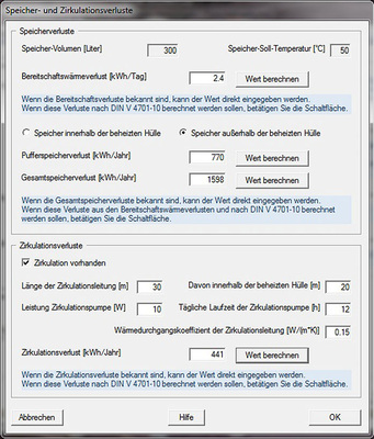 Abb. 5 Berechnung von Speicherverlusten mit der Wärmepumpen-Simulationssoftware WP-OPT.