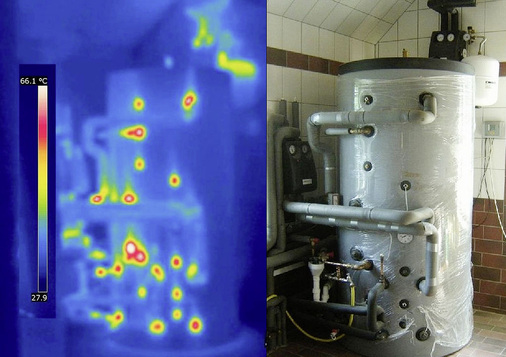 Abb. 3 …wie ­unzureichend ­gedämmte Heiz­leitungen oder Puffer- und Warm­wasser­speicher. - © Energieberatung Westkaemper
