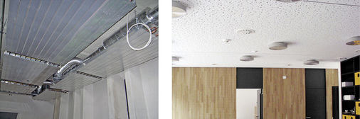 Abb. 4 In die Decke wurden verschiedene Komponenten integriert: Leuchten, Rauchmelder und die Deckenauslässe der Lüftungstechnik.