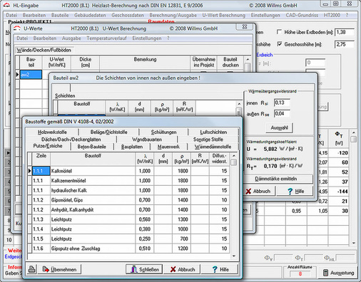 Abb. 3 Eine umfangreiche Baustoffbibliothek beschleunigt die Ermittlung des U-Werts.