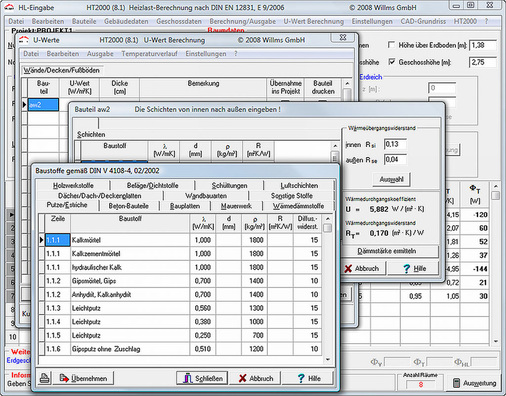 Abb. 3 Eine umfangreiche Baustoffbibliothek beschleunigt die Ermittlung des U-Werts. - © Willms
