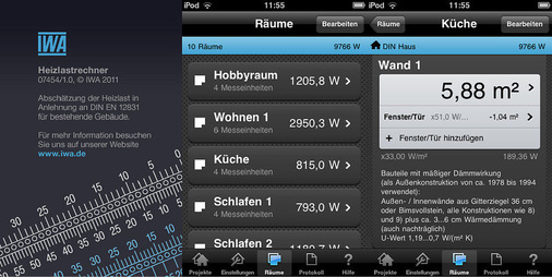 Abb. 7 Die teilweise sehr ansprechend gestalteten Heizlast-Apps eignen sich nur zur überschlägigen ­Abschätzung der Heizlast, beispielsweise zur Ermittlung von Einstellwerten zum Hydraulischen Abgleich in kleinen Gebäuden. Ein Beiblatt zur DIN EN 12831 zur vereinfachten Berechnung der Raumheizlast wird zurzeit erstellt. - © IWA
