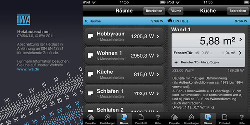 Abb. 7 Die teilweise sehr ansprechend gestalteten Heizlast-Apps eignen sich nur zur überschlägigen ­Abschätzung der Heizlast, beispielsweise zur Ermittlung von Einstellwerten zum Hydraulischen Abgleich in kleinen Gebäuden. Ein Beiblatt zur DIN EN 12831 zur vereinfachten Berechnung der Raumheizlast wird zurzeit erstellt.