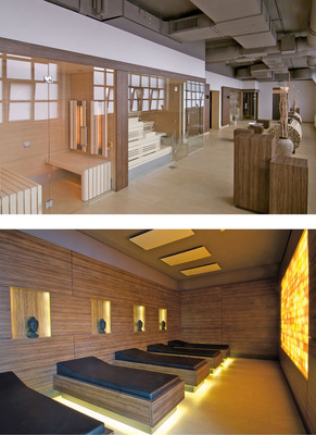 Abb. 6 Neben Geräte­training und zahl­reichen Kursen bietet PURE auch einen ­großflächigen Wellnessbereich auf Top-Niveau. Hierzu gehört auch der Ruheraum im asiatischen Stil.