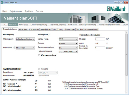 Abb. 3 Wichtige Voraussetzung für eine gute Planungssoftware ist die individuelle Veränderungs-Möglichkeit vieler Parameter, um schnell auf neue Anforderungen eingehen zu können. - © Vaillant
