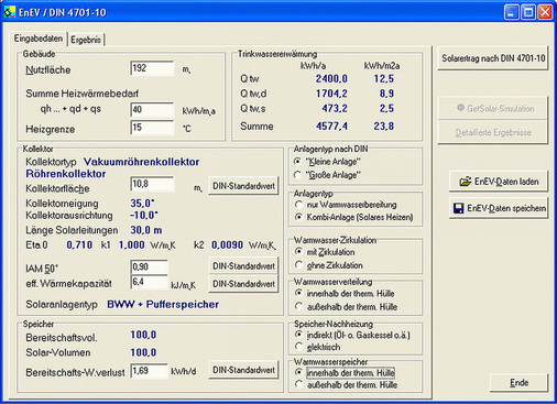 Abb. 2 Nicht alle Solarthermie-Softwarelösungen bieten eine EnEVkonforme Simulation des Jahresertrags. - © Hottgenroth/ETU
