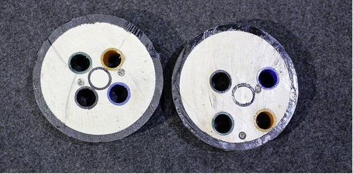 Abb. 9 Bohrungen und Sonden können „ganz schön launisch“ sein. Schnitte durch Erdwärmesonden auf einem Messestand.