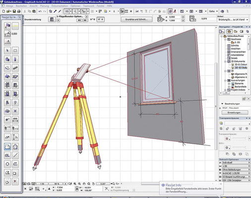 Abb. 4 Für die selektive 3D-Erfassung markanter Punkte sind Tachymetrische Systeme ­ideal, vor allem, wenn mit dem Aufmaß echte CAD-Bauteile einge­geben werden, sodass ein sofort verwert­bares CAD-Gebäudemodell entsteht.