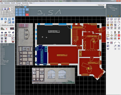 Abb. 3 2D-Erfassungs­systeme dienen in ­erster Linie dem ­geometrischen Grundrissaufmaß, wobei ­teilweise auch Sach­informationen erfasst oder Bestandsfotos ­integriert werden ­können. - © Braasch & Jäschke
