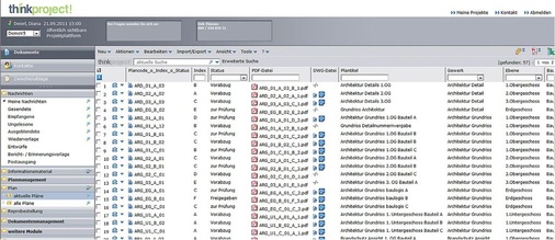 Abb. 7 Pläne, Raumbücher, LVs und andere Projektdaten liegen entsprechend einer zuvor definierten Projektstruktur zum Download bereit. - © Think Project!
