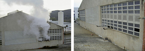 Abb. 4 Industriegebäude ohne und mit Dampfverdichtung — mit und ohne entweichendem Brüdendampf.