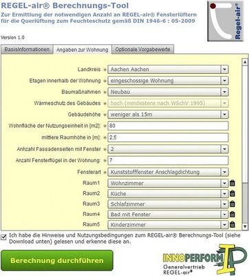Abb. 5 Online-Berechnungstool für Regel-air Fensterfalz-Lüfter zur Unter­stützung von Planungsbüros, Architekten und ausschreibenden Stellen.