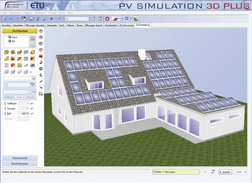 Abb. 4 Wichtig ist, dass die Software reale Gegebenheiten, wie mehrere Modulfelder, unterschiedlichen Dachneigungen und Modulausrichtungen, abbilden kann. - © Hottgenroth/ETU
