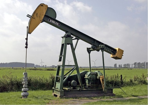 Abb. 7 Klassische Ölförderung mittels PferdekopfPumpe: Bestehende Ölfelder können durch den Einsatz von Bio-Polymeren aus dem Waldpilz Schizophyllum commune nochmals ausgebeutet werden. Wintershall verspricht sich aus dem biologischen Flutverfahren einen weltweiten Exportschlager.
