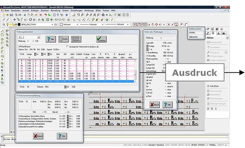 Abb. 3 Mit der Berechnung wird ein Fließweg-Datenblatt ­erstellt, das alle wich­tigen Berechnungs­ergebnisse enthält. Massenauszüge ­können an AVA-Programme übergeben oder mit Excel weiterbearbeitet werden. - © Gebr. Kemper
