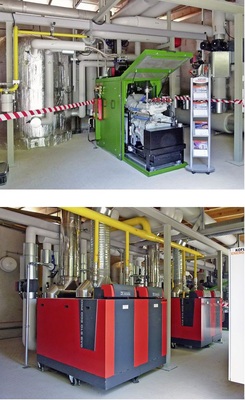 Abb. 2 …auch die neue Energiezentrale ansehen, in der ein BHKW mit 50 kW elektrischer Leistung und drei zu einer Kaskade verschaltete Gas-Brennwertheizkessel mit jeweils 1148 kW die Wärme­versorgung für die Haupttribüne und die Rasenheizungen im Stadion und auf dem Trainingsplatz sicherstellen.
