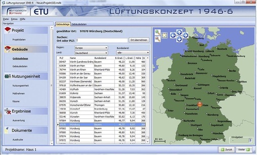 Abb. 3 …vor der Prüfung und Bemessung steht die Eingabe — wie hier der Gebäudelage...