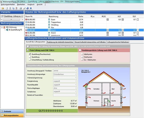 Abb. 2 Lüftungskonzept-Planungssoftware prüft die Notwendigkeit lüftungstechnischer Maßnahmen und bemisst lüftungstechnische Kompo­nenten;…