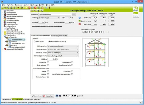 Abb. 6 …bis hin zu Lüftungskonzept-Planungsmodulen, die (optionaler) Bestandteil einiger EnEV-Programme sind. - © Envisys
