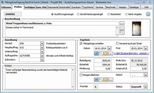 Abb. 9 …und mit einem Klick werden alle Details jedes einzelnen Mangels angezeigt.
