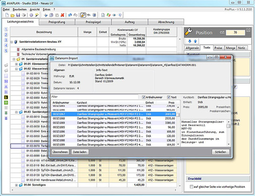 <p>
</p>

<p>
<span class="GVAbbildungszahl">6</span>
 Wichtig im TGA-Bereich ist neben GAEB die Datanorm-Schnittstelle für den Artikeldatenaustausch im Installationshandwerk. 
</p> - © Bild: Avaplan Software

