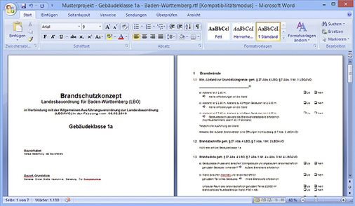 



12
 Der fertige Brandschutznachweis kann als PDF-Dokument oder im RTF-Textformat exportiert und mit Textverarbeitungsprogrammen weiterbearbeitet werden. 
