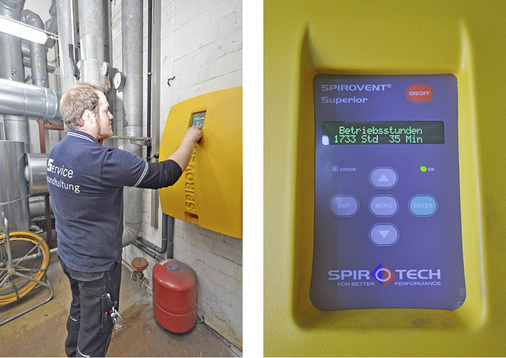 




6
 Das Heizungssystem bei MTU Maintenance Hannover wird mit einem Vakuumentgaser SpiroVent Superior S6 entgast. Mit 1733 Betriebsstunden arbeitete das Gerät zunächst fast kontinuierlich. Später läuft es durch die integrierte Kontrollfunktion nur, wenn Entgasungsbedarf besteht. 
