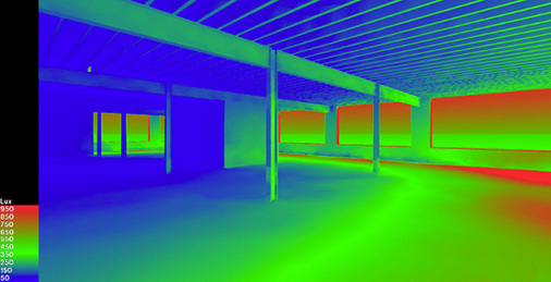 <p>
</p>

<p>
<span class="GVAbbildungszahl">8</span>
 Tageslichtsimulation zur Optimierung des Lichteinfalls als Falschfarben-darstellung. 
</p> - © Bild: Autodesk / ARBA Studios

