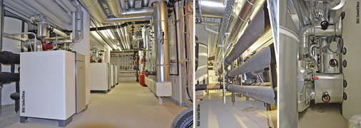 
2
 Energiezentrale mit vier Sole/Wasser-Wärmepumpen WPF von Stiebel Eltron in einer Kaskadenschaltung. „Trotz der durchaus beeindruckenden Größe des Technikraums ging es um jeden Zentimeter.“ 
