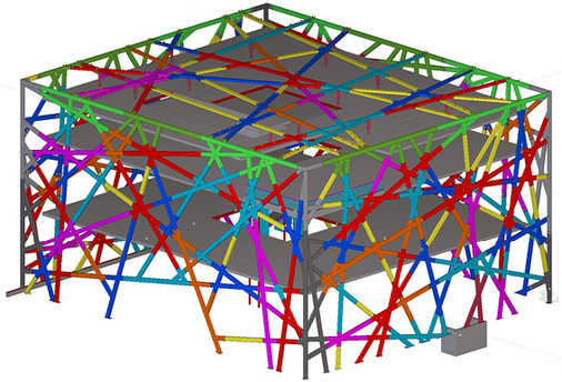 <p>
</p>

<p>
<span class="GVAbbildungszahl">2</span>
 Simulation und Verwaltung der unregelmäßigen Stücke des Stahlgitters im BIM-Modell in präziser Darstellung. 
</p> - © Bild: Vorndran Metallbau / Tekla

