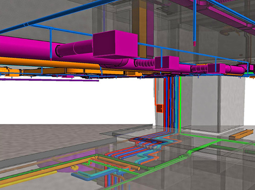 <p>
</p>

<p>
<span class="GVAbbildungszahl">8</span>
 Werden alle TGA-Gewerke in einem Modell zusammengeführt, lassen sich mögliche Problemzonen im Vorfeld aufdecken. 
</p> - © Bild: Stiehm Ingenieurplanung

